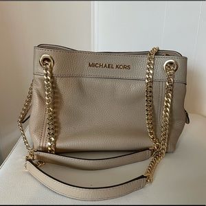 Michael Kors Beige Nude Leather Handbag Purse with Gold Chains